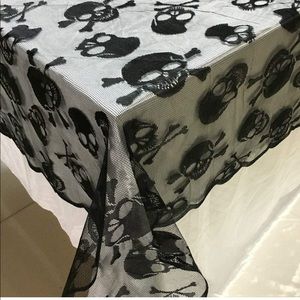 New lace table cloth 60x84” skull and cross bones